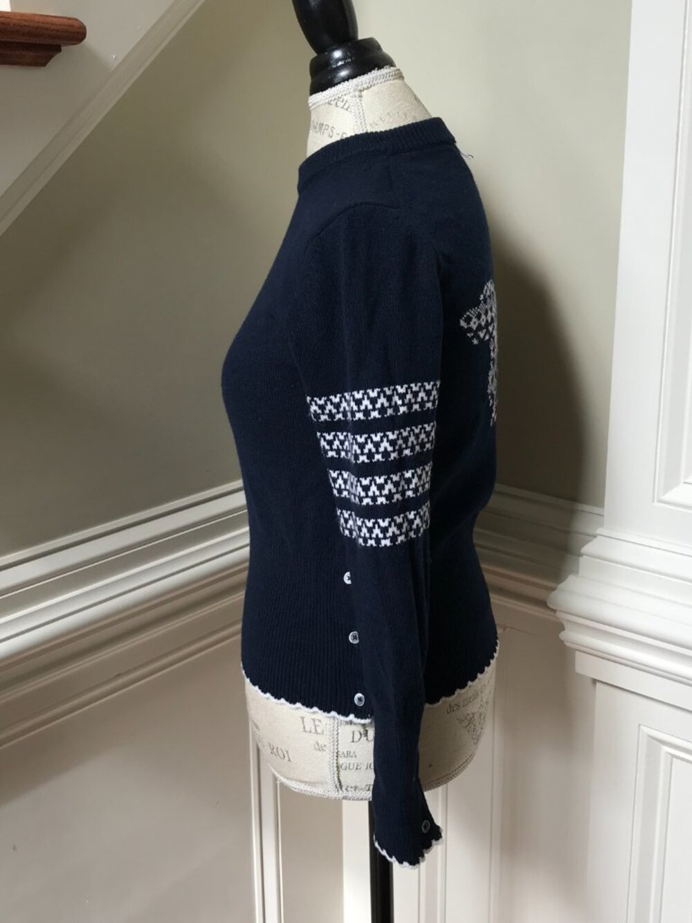 Thom Browne Hector Jumper Sweater Womens 40 Small Navy Blue Crew Neck Wool Dog - Picture 11 of 14